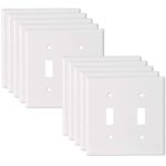 2-Gang Switch Outlet Wall Plate Cover Double Decora Electrical Faceplate for Light Switches, Smart Switch,Dimmers, GFCI, Receptacle, USB Outlet, White (10 Pack, Double Toggle)