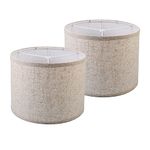 Set of 2 Small lampshades 10 inch for Table lamps and Nightstand Lamps,Assembly Required,Small Drum lamp shade Spider Fitter, Handcrafted Natural Linen lamp shades (Nature Linen, 10"x10"x8")