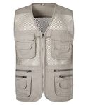 Yukirtiq Men's Outdoor Fishing Vest Summer Breathable Lightweight Gillet Sleeveless Jackets Casual Waistcoat Multi Pockets Photography Camping Hunting Gilet, Beige, XL