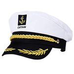 Mystiqut Captain Hat White Sailor Hat Adjustable Yacht Boat Ship Sailor Captain Navy Marine Costume Hat Adult Party Hats Navy Hat Captain Costume Hat Halloween Cosplay Sailor (White)