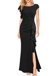 WOOSEA Women's Split Bodycon Mermaid Evening Cocktail Long Dress, Black, X-Large