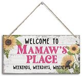 Vintage Welcome to Mamaw's Place Weekends, Weekdays, Whenever Wood Decor Sign, Hanging Printed Wooden Plaque Decor, Rustic Home Decor Sign, Mamaw Decor, Gift for Grandma, Women 12x6 inch