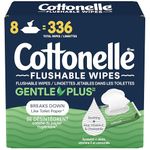 Cottonelle GentlePlus Flushable Wet Wipes with Aloe & Vitamin E, Adult Wet Wipes, 8 Flip-Top Packs, 42 Wipes per Pack (336 Total Flushable Wipes)