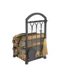 Lizh Metalwork Fireplace Log Holder with Fireplace Tools, Wrought Iron Indoor Stove Accessories Firewood Rack Holder Lumber Storage Stacking Log Holder Log Bin with Tongs Shovel Poker and Brush