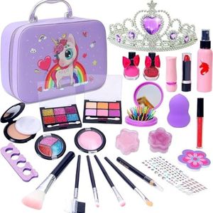 Kids Makeup Kit for Girls, Kids Makeup Sets for Girls 27set Unicorn Washable Real Cosmetic Set Nail Polish Set Birthday Christmas Gifts Princess Toys for 4 5 6 7 8 9 10 11 12 Year Old(Purple)