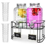 1 Gallon Glass Drink Dispensers For Parties 2PACK.Beverage Dispenser，Drink Dispenser With Stand And Stainless Steel Spigot 100% Leakproof.Glass Drink Dispenser With Ice Cylinder. Lemonade