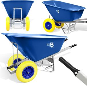 Equimed Extra Large Garden Wheelbarrow – 200L Plastic, Puncture-Proof Wheels, Blue/Yellow