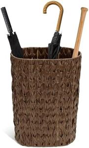 HAMOTOPI Umbrella Holder Entryway Umbrella Stand Indoor Entryway 6.7x17.3 Wicker Umbrella Bucket Basket Narrow Tall Umbrella Storage Bin Woven Faux Rattan Cane Holder Stands (Brown)
