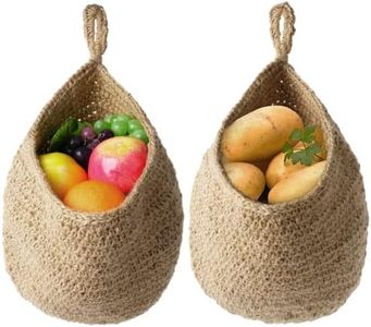 2Pcs Jute Hanging Fruit Baskets, Teardrop Onion Basket for Vegetables, Handmade Jute Wall-Mounted Organizer, Boho Wall Decorative Storage Basket for Kitchen, Living Room, Bedroom