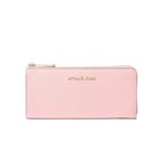 Michael Kors Jet Set Travel Large Logo Quarter-Zip Leather Wallet (Powder blush), Powder blush, large, Modern