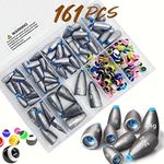 DAMIDEL 161Pcs/Box Worm Fishing Sinker Weights Kit with Soft Plastic Core（20g,14g,10g,7g,5g,3.5g Mixed, 61Pcs Bullet Lead Fishing Weights, 100 Pcs Eye Beads Bait, Don't Hurt Line Texas Rig