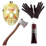 Mega_JumbleSale® Jason Voorhees Horror Hockey, Killer, Freddy krueger vs Hockey Festival Halloween Masquerade Party Hockey Mask + Black Gloves + Fake Blood + Bloody Toy