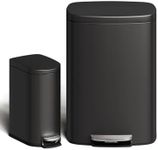 GarveeHome 13 Gal & 2.6 Gal Trash Can Combo Set, Kitchen Trash Can and Bathroom Trash Bin with Lid, Step-On Rustproof Garbage Bin with Inner Bucket, Black
