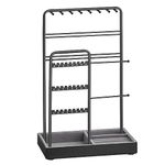 SONGMICS Jewellery Stand, Jewellery Organiser, Jewellery Display Stand with Metal Frame and Velvet Tray, Earring Bracelet Holder, Necklace Stand, for Studs, Rings, Gift Idea, Black JJS021B01