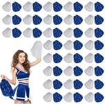 60 Pcs Cheerleading Pom Poms Cheer Pom Poms Fun Pom Poms Metallic Foil Pom Poms Cheerleading Poms with Plastic Handles for Cheering Squad Team Spirited Sports Dance(Blue, White)