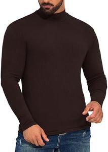 ZAFUL Mens Casual Slim Fit Turtleneck T Shirt Long Sleeve Thermal Pullover Top Lightweight Ribbed Undershirt Deep Coffee S