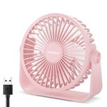 TriPole USB Desk Fan, 3 Speeds Adjustable Strong Wind Table Fan, 360°Head Rotation 1.5 m Cable Personal Desktop Fan, 4.5 Inches Portable Mini Fan for Table Home Bedroom Office Indoor Outdoor, Pink