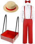 Newcotte 6 Pcs Halloween Waiter Costume for Men, 1950s Movie Night Snack Trays Hat Suspender Shirt Pant Bow Tie(Medium)