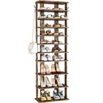 HOMEFORT 10-Tier Vertical Shoe Rack, Corner Shoe Tower, Double Rows 10 Tiers Shoe Shelf, Slim Shoe Storage Unit for 20 Pairs of Shoes, Wooden Shoe Stand for Entryway, Hallway, Closet (Rustic Brown)