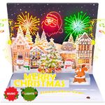 Christmas Card, Musical Christmas Cards w Lights, Play Wish You A Merry Christmas Music Xmas Cards, Merry Christmas Greeting Card w Envelope 3D Christmas Card for Family Members