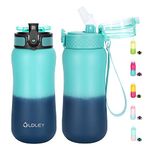 Oldley Insulated Water Bottle 12oz Kids Water Bottles with Straw, Stainless Steel Water Bottle with 2 Lids,Double Wall Vacuum Bottle, Leak-Proof Sport Bottles for School Travel, Caribbean Blue