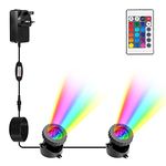 NATPOW Pond Lights Mains Powered, RGB Underwater Spot Light Aquarium Lights with Remote Control IP68 Waterproof Multicolour Submersible Lights for Fish Tank Garden Yard Pool Fountain Pond(Set of 2)