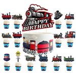 25 Pcs Train Cake Decorations Retro Train Cake Topper Cupcake Toppers for Train Party Decorations Retro Train Birthday Party Supplies Vehicle Party Decorations