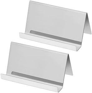 BELLE VOUS Porte Carte De Visite Métallique en Acier Inoxydable (Lot de 2) - Capacité de 30 Cartes - Rangement Cartes de Visite Argenté - Organisateur de Cartes pour Bureau, Porte-Noms ou Comptoirs