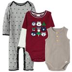 TuddyBuddy 100% Cotton Romper/Jumpsuit/Onesie Set for Baby (0 Months-1 Months, Pack of 3 Sleepsuits - Planes, Grey & Red Stripes)