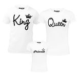 Hangout Hub GiftsCafe.MWG8 Men's Women's & Girl's Round Neck T-Shirt King Queen Princess (White;Men M(38);Women M(36) ;Girls 0-2 Yrs) Pack of 3 Family T-Shirts