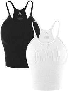 Sunzel Ribbed Crop Tank Top for Women, Seamless No Padding Racerback, Slim Fit Stretchy Workout Gym Yoga Camisole Black+White(2pcs) XS/S