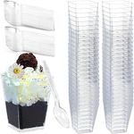 100 Packs 5 OZ Dessert Cups with Spoons,Mini Clear Plastic Dessert Parfait Cups for Party, Dessert Shot Glasse Fruit Ice Cream Pudding Appetizer Cups (100 Cups + 100 Spoons)