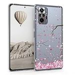 kwmobile Clear Case Compatible with Xiaomi Redmi Note 10 Pro - Phone Case Soft TPU Cover - Cherry Blossoms Pink/Dark Brown/Transparent