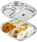 URBAN KRAFT 3In1 Stainless Steel Plates with Compartments/Tiffin Plates/Idli Sambhar Plates/Partition Plates/Breakfast Plate/Steel Plates for Lunch/Dinner (Pack of 2, Medium)