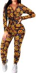 Ekouaer Halloween Onesie for Women hoodie Long Sleeve Romper Pajamas Onesie Zipper Romper with Pockets Halloween Pumpkin Print M