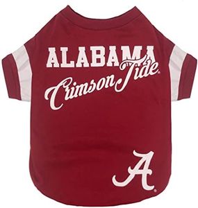 NCAA Alabama Crimson Tide T-Shirt for Dogs & Cats, Large. Football/Basketball Dog Shirt for College NCAA Team Fans. New & Updated Fashionable Stripe Design, Durable & Cute Sports PET TEE Shirt Outfit