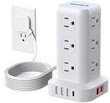 SMALLRT Tower Power Bars with Surge Protector, 6.5 Feet Flat Plug Extension Cord Indoor with USB C, Desktop Power Strip with 12 Outlet Extender and 4 USB Ports for Home Office Dorm Room Essentials