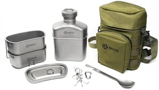 GRITR Titanium Canteen Mess Kit | Compact Portable Camping Open Fire Cookware Set for Backpacking, Hiking, Fishing | Ultralight Durable Outdoor Camp Cooking Utensils - Storage Bag Included