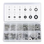 NEIKO 50400A Stainless Steel Lock and Flat Washer Assortment | 350 Piece Set | 12 Different Sizes in Spring Lock and Flat Design | Prevent Loose Fasteners