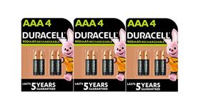 12 x Duracell AAA Rechargeable 900mAh (3 Blister Packs of 4 Batteries) 12 Rechargeable Batteries