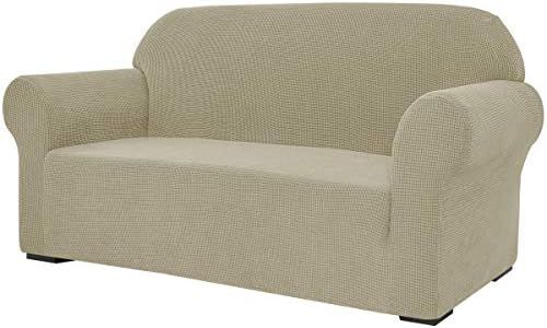 SU SUBRTEX 1-Piece Stretch Sofa Cover Spandex Jacquard Fabric Slipcovers for Couch, Sofa Armchair Anti-Slip Furniture Protector (Loveseat, Khaki)