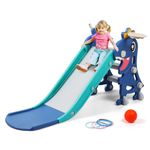 BFAZKXY Indoor Slide for Toddlers 1-3, Foldable Kids Toddler Indoor Slide Playset, Indoor and Outdoor Playground, Toddler Climber Playset with Basketball Hoop and Ring Toss(Blue)
