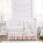 4 pc. Blush Pink, Grey and White Watercolor Floral Baby Girl Crib Bedding Set without Bumper by Sweet Jojo Designs - Rose Flower Polka Dot