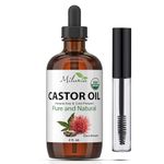 Castor Oil 60ml (2oz) Organic, Extra Strength, Serum for Eyelashes, Eyebrows, Hair Growth - 100% Pure, Hexane-Free Cold-Pressed - Natural Conditioner, Skin Moisturizer, Laxative for Men & Women. FREE Eyelash wand tube