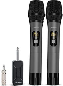 Wireless Microphone, Bietrun UHF Metal Dual Handheld Cordless Dynamic Mic System with Rechargeable Receiver, 1/4‘’Output, for Karaoke, Church, Speech, Wedding, Party Singing(160 ft Range)-Auto Connect