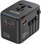 LENCENT International Travel Adapter, GaN III 65W Universal Travel Charger with 1 USB-A & 3 USB-C PD Fast Charging, Outlet Adaptor for iPhone, Laptops, Type A/C/G/I (USA/UK/EU/AUS), Black