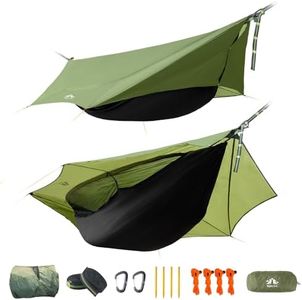 Night Cat Camping Hammock Tent: Lightweight Portable 4 in 1 Hammock with Rain Tarp and Mosquito Net for Hiking Jungle Outdoor Green
