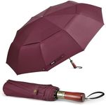 G4Free 54 Inch Large Compact Windproof Golf Umbrella for Rain Oversized Auto Open Close Folding Travel 10 Ribs Vented Double Canopy Umbrella for Women Men (Wine Red)