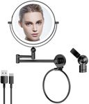 Rocollos 8‘‘ Height Adjustable Wall Mounted Makeup Mirror with Towel Ring, Double Sided 1X/10X Magnifying Rechargeable LED Vanity Mirror with Lights 360 Swivel Extendable Arm Lighted Cosmetic Mirror