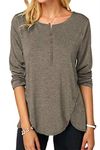 OMSJ Women Button Down Blouse Long Sleeve T Shirts Tops (XX-Large, Light Brown)